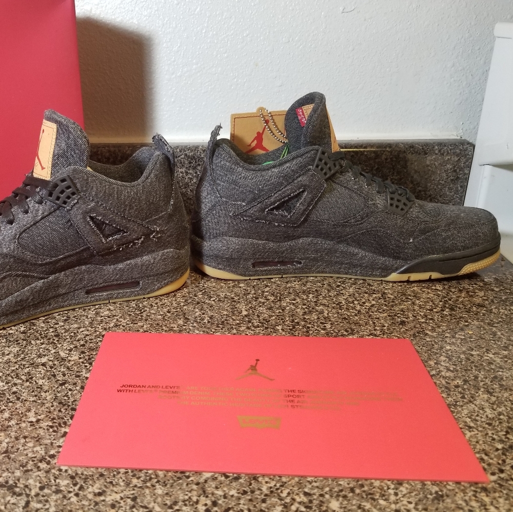 NIKE AIR JORDAN 4 IV RETRO LEVI'S STRAUSS A02571-001 BLACK DENIM SNEAKER SIZE 12 - Picture 2 of 7